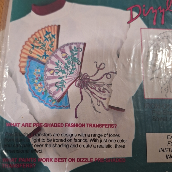 NOS 1991 DIZZLE Pre-Shaded Victorian Fans 14" X 17" Sheet Hot Iron On #52092 - Picture 4 of 10